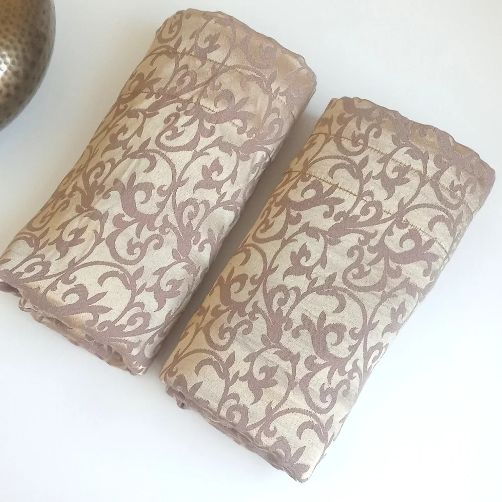 Vintage Art Deco Gold Shimmery (Damask) Viscose Curtain Panels 84